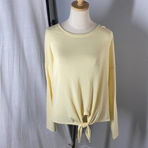 Marty M X Nordstrom sheer long sleeve tie front light yellow shirt size L NWT